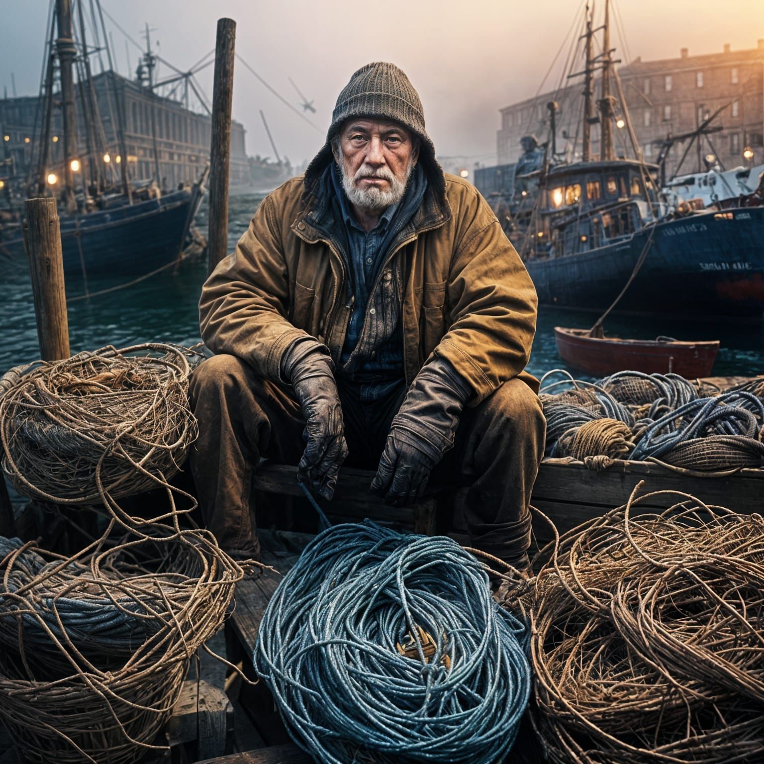 Fisherman Mending His Nets