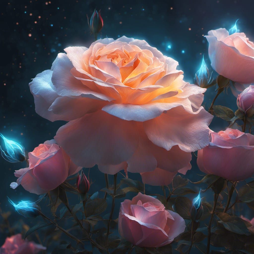 Bioluminescent Roses: Ethereal Glowing Concept Art