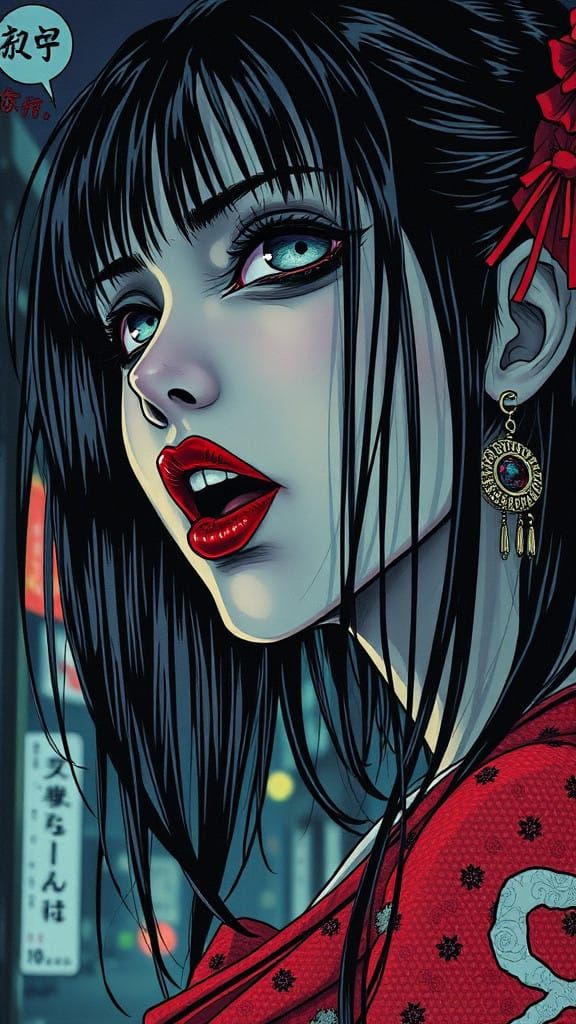 Surreal Woman in a Flickering Japanese Alleyway