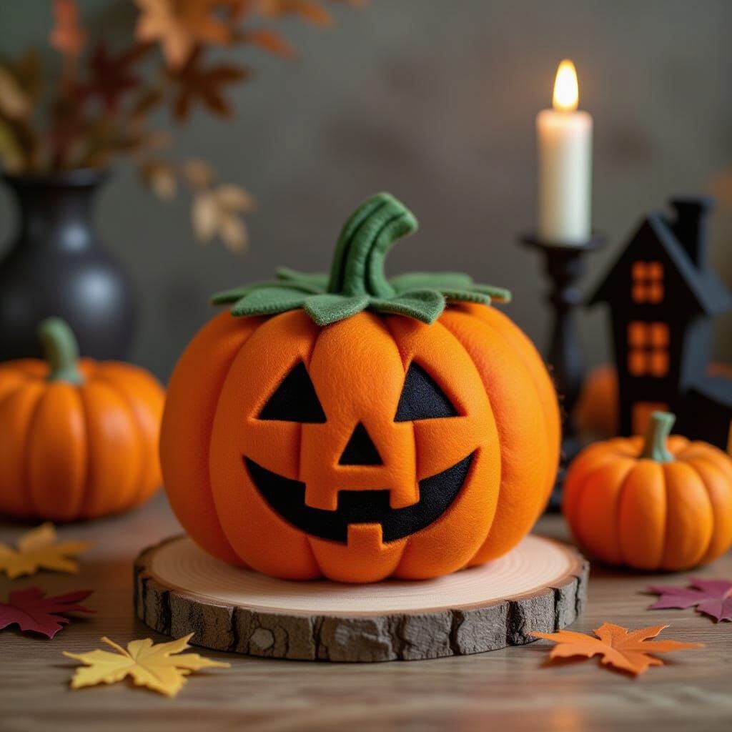 Felt Pumpkin in Halloween Setting