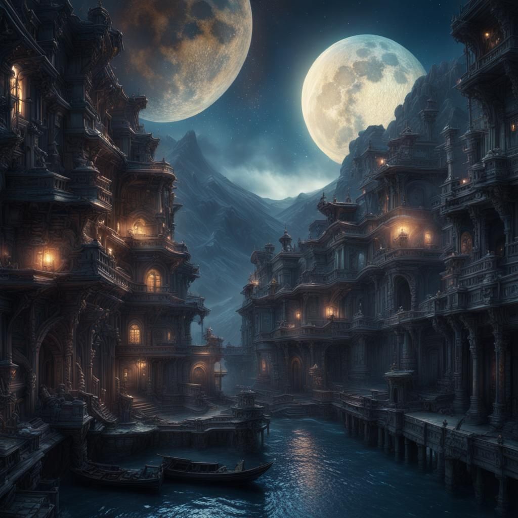 Epic Indigo Moon Digital Matte Painting