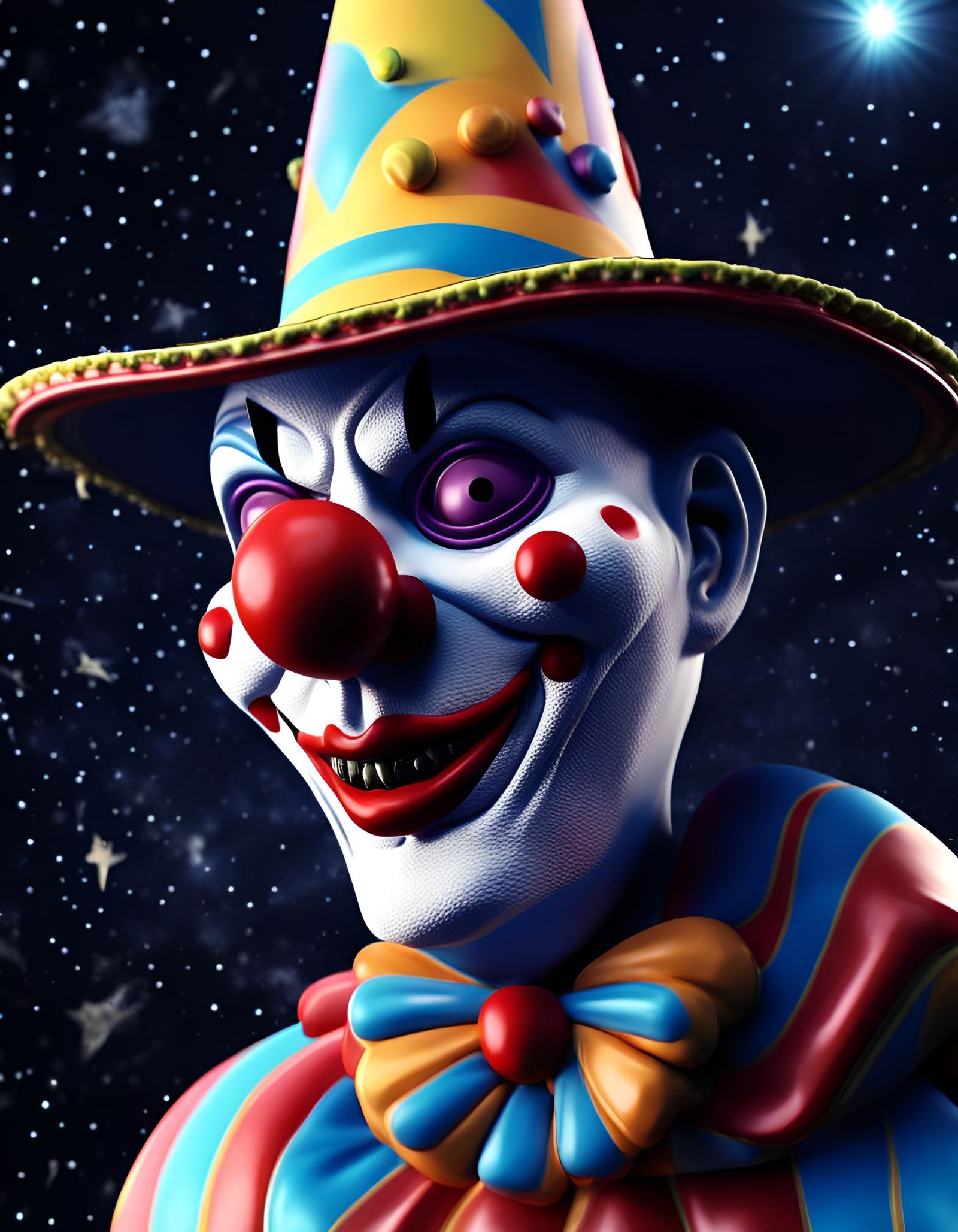 Evil Clown in Sombrero Glides Among the Stars