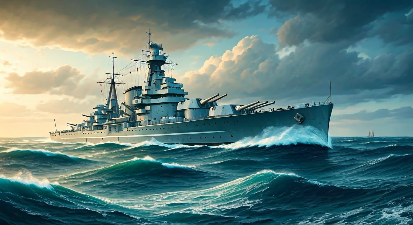 HMS Warspite Battles Stormy Seas: Oil Painting