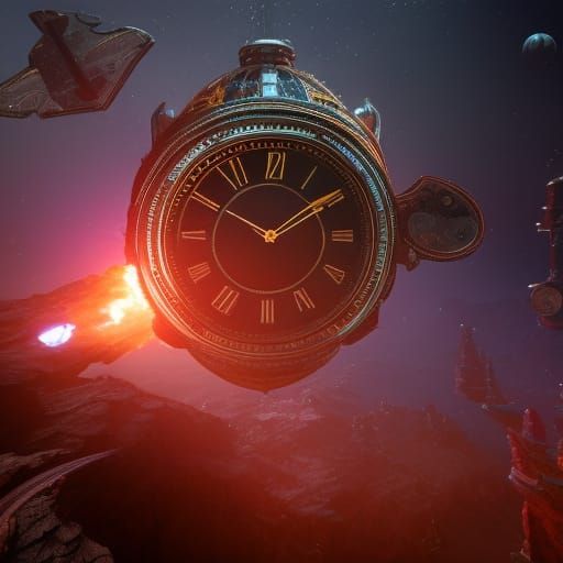 Flying Clock Soaring Through Space: Digital Matte Painting
