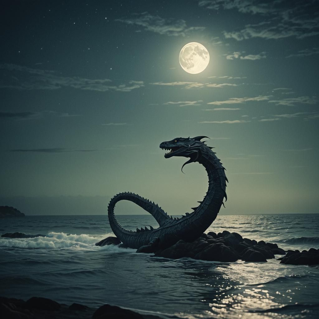 Graceful Sea Serpent Under Moonlit Sky
