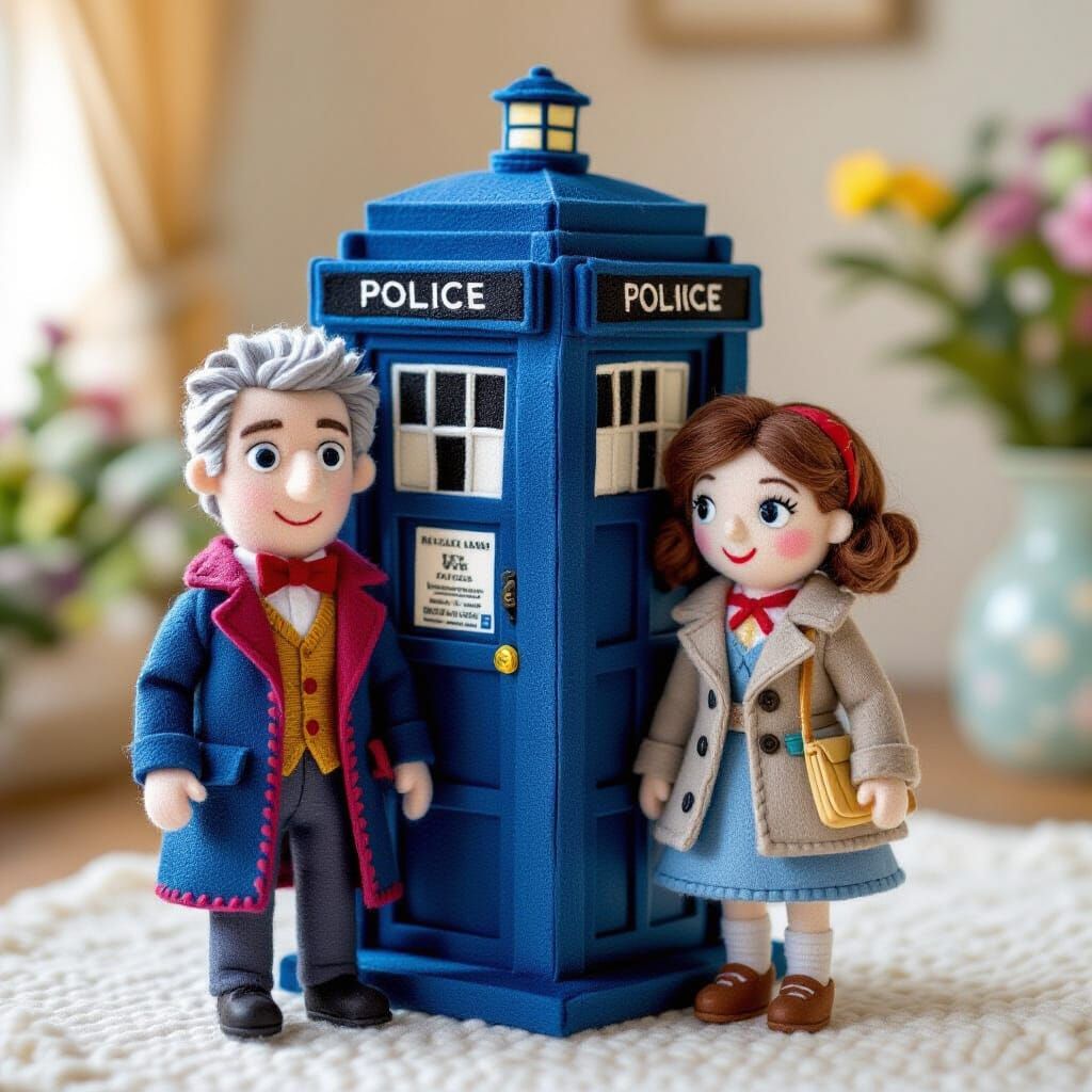 Hand-Stitched Dr. Who Diorama in Whimsical Style