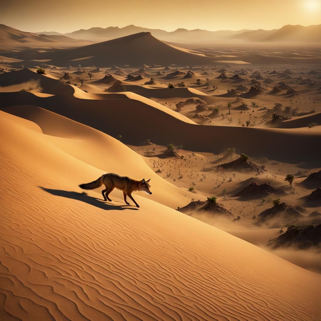 Desert Fox Navigating Ancient Paths: Cinematic Film Still
