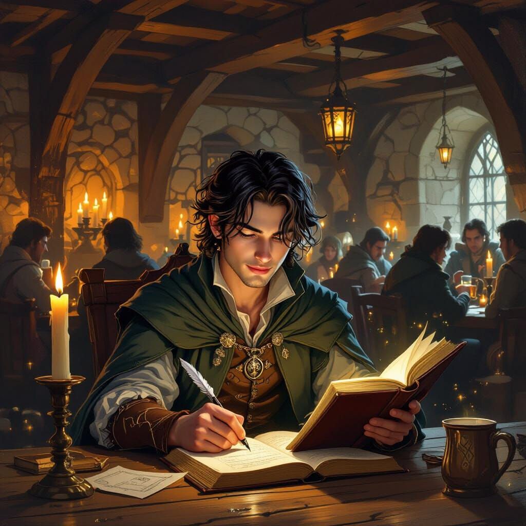 Mage in Tavern: Classic Oil Painting Style