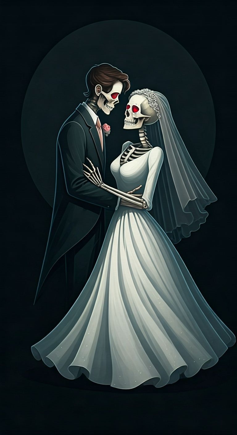 Whimsical Skeleton Bride with Human Groom