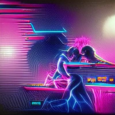 Synthwave Neon Retro Scene in Digital Art Style