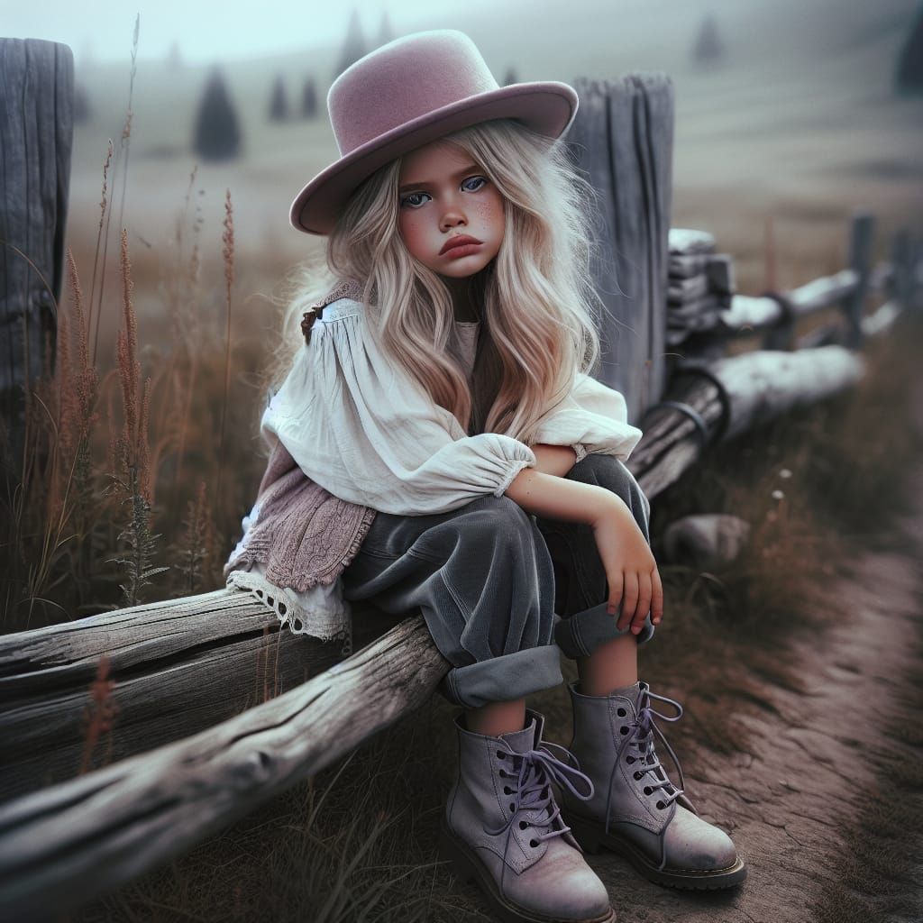 Photorealistic Image of Bored Girl on Fence