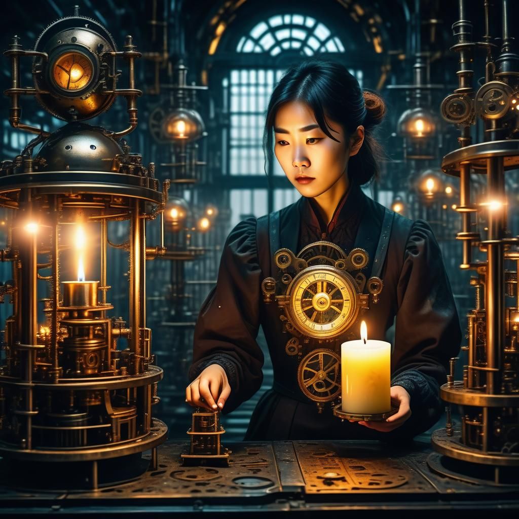 Steampunk Woman in Clockwork Automaton Factory
