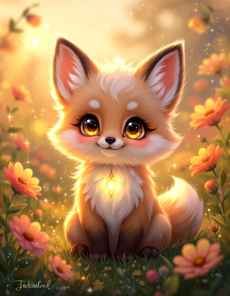 Enchanted Creature in Magical Garden at Golden Hour