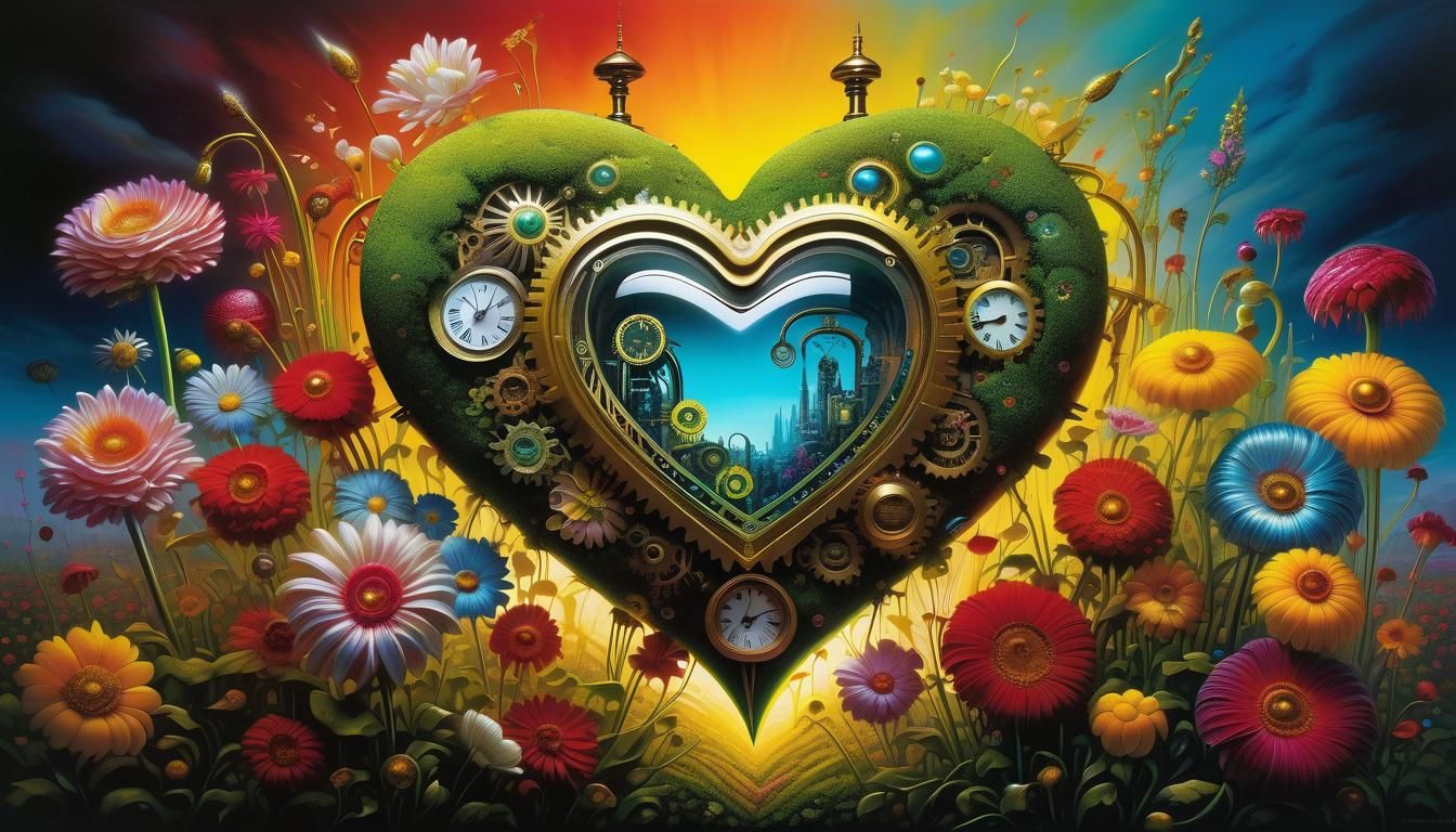 Ethereal Biomech Heart with Clockpunk Flowers