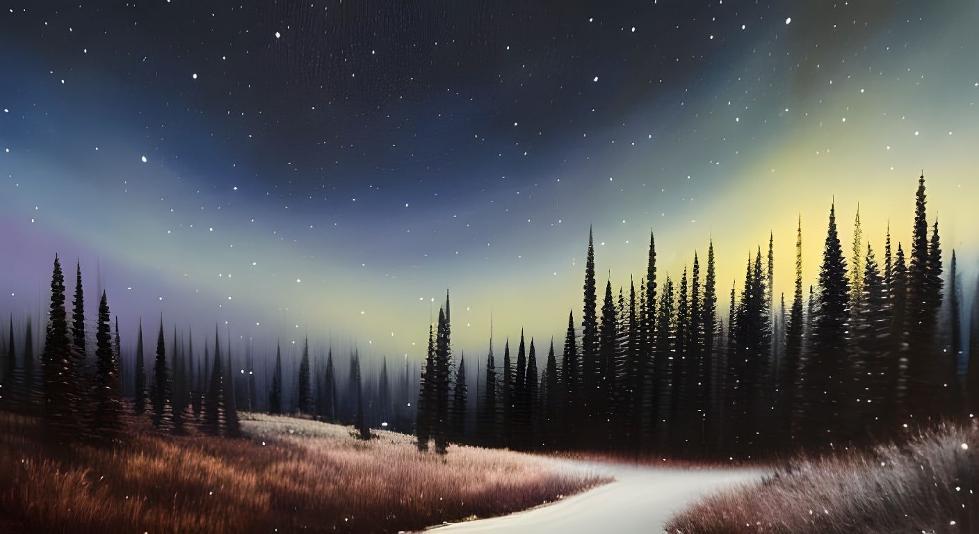 Starry Night Over Winter Forest in Impasto Style