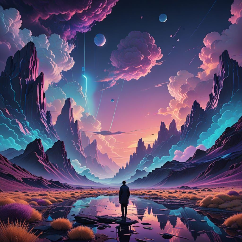 Surreal Dreamscape Figure Basks in Ethereal Glow