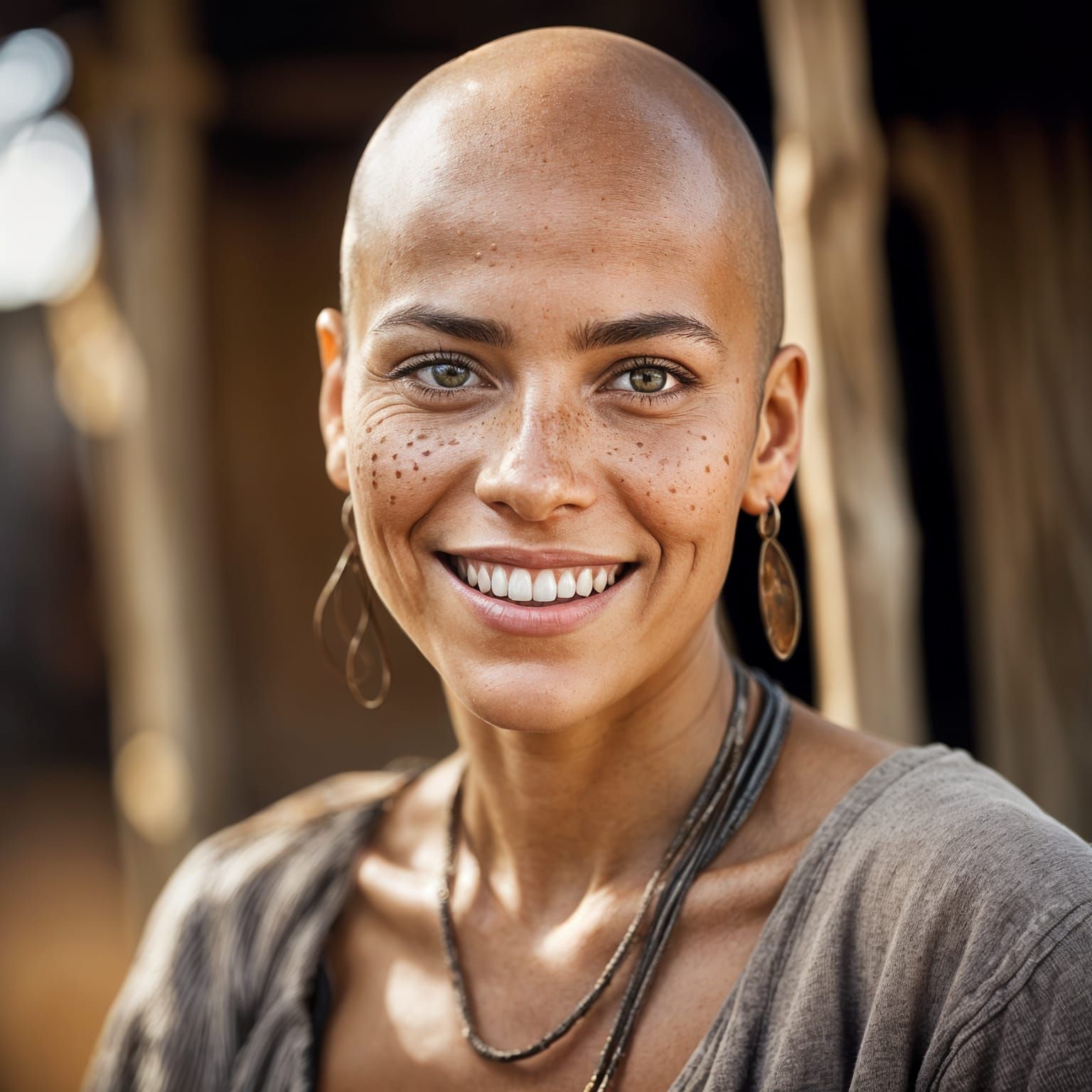 Smiling Bald Aboriginal Woman Portrait, Professional Photogr...