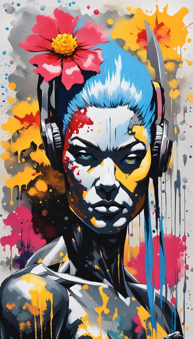 Metallic Heroine in Graffiti Splash Art Style