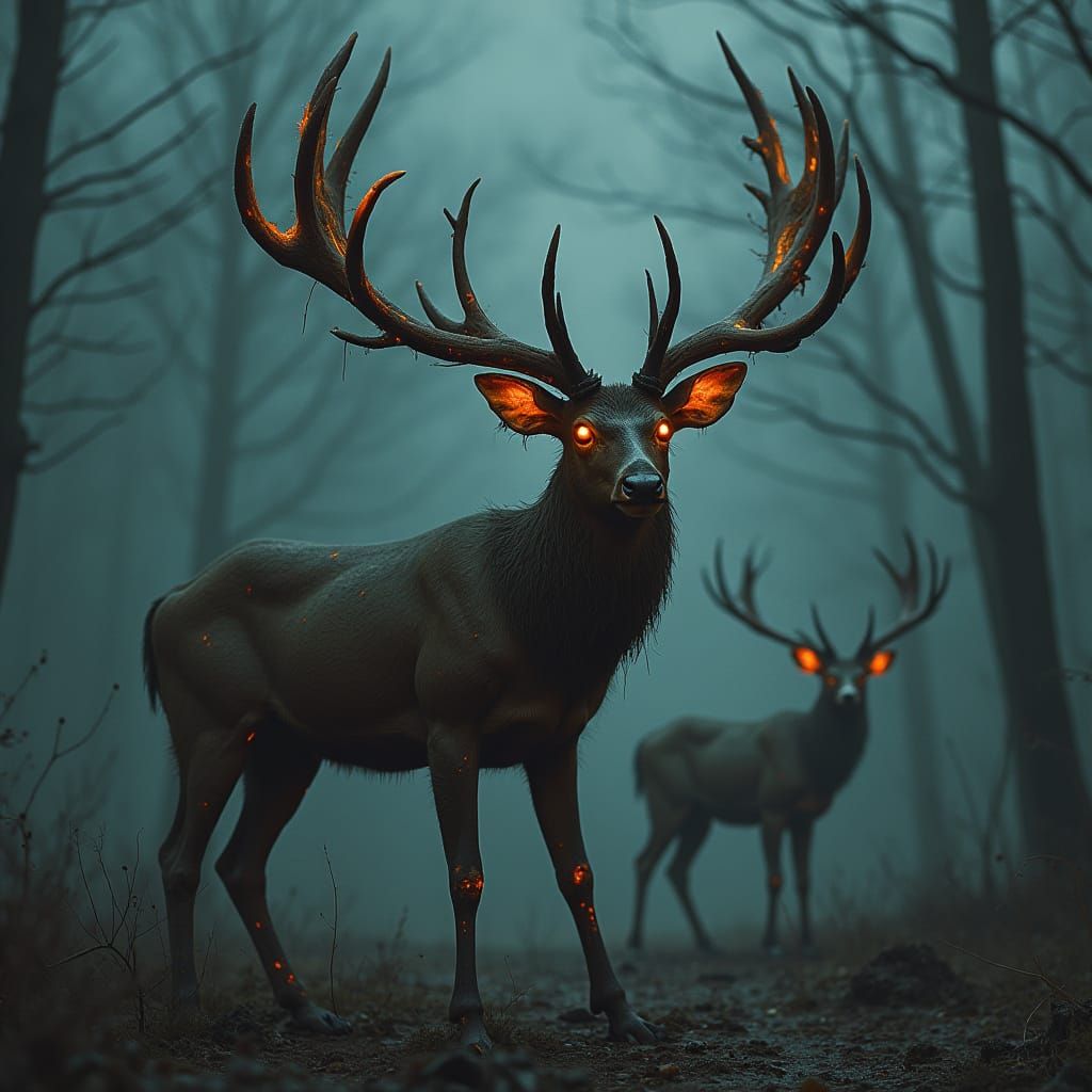 Mutated Deer in a Post-Apocalyptic Landscape