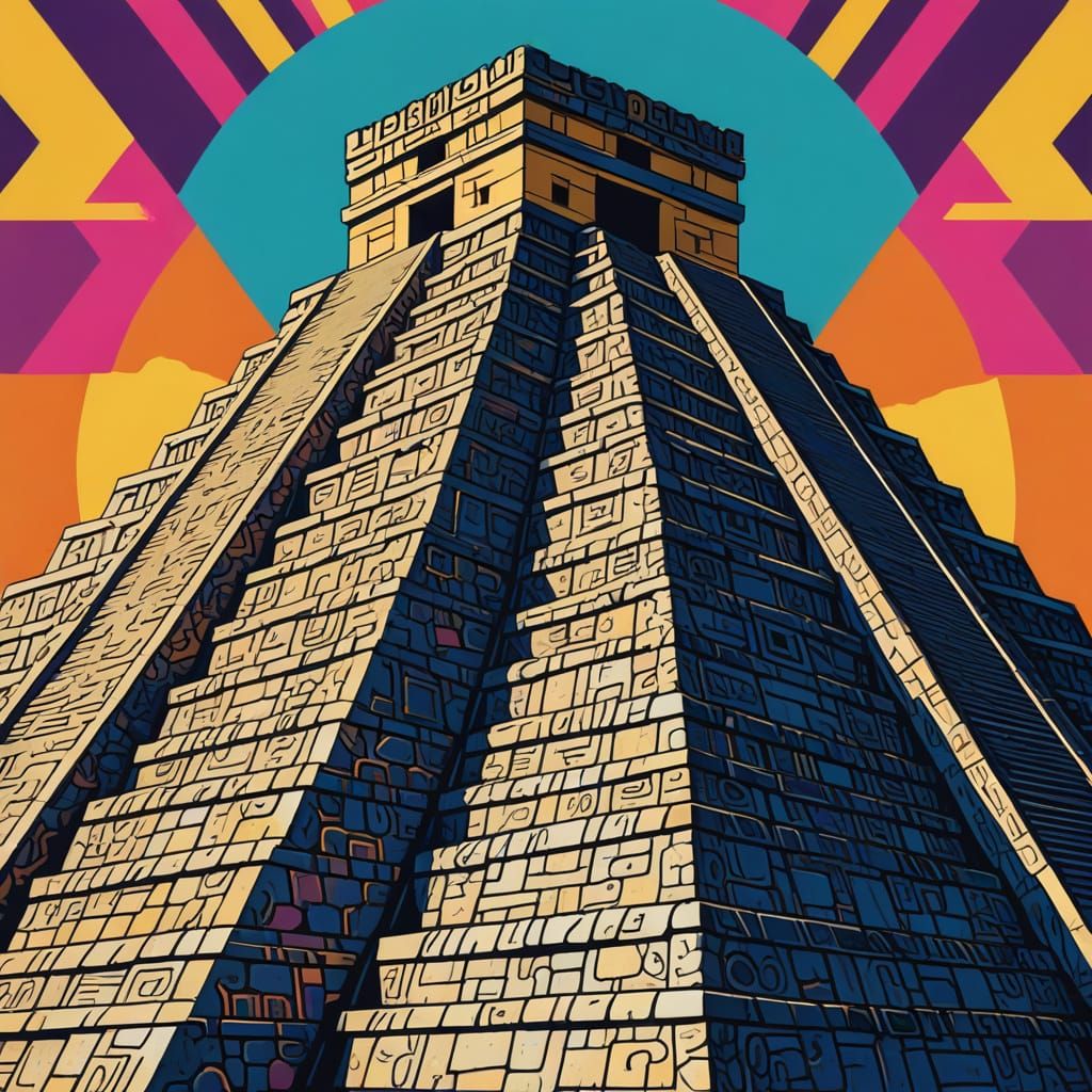 Aluxe Climbing Chichen-Itza in Pop Art Style
