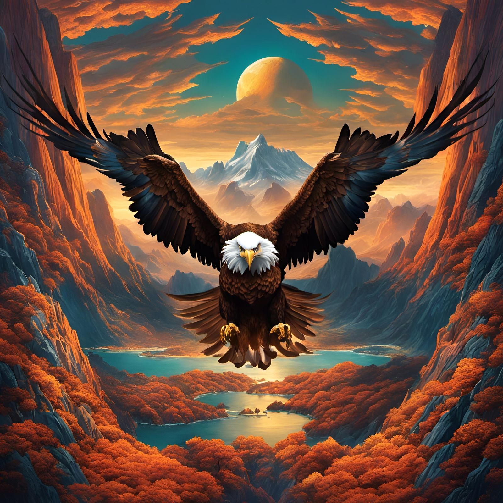 Eagle Soaring Over Rocky Mountains, Digital Art