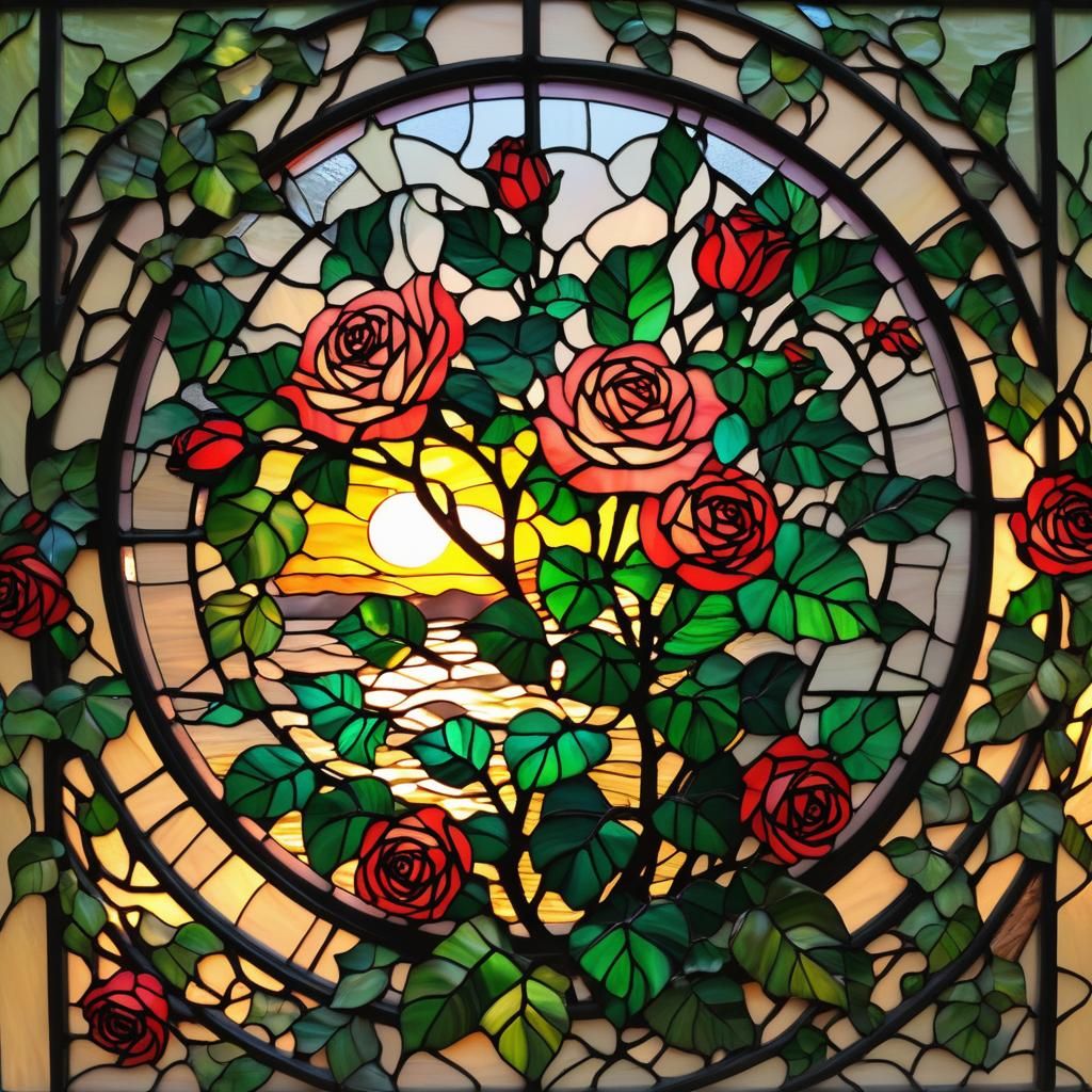 Stained Glass Mosaic of Roses and Ivy