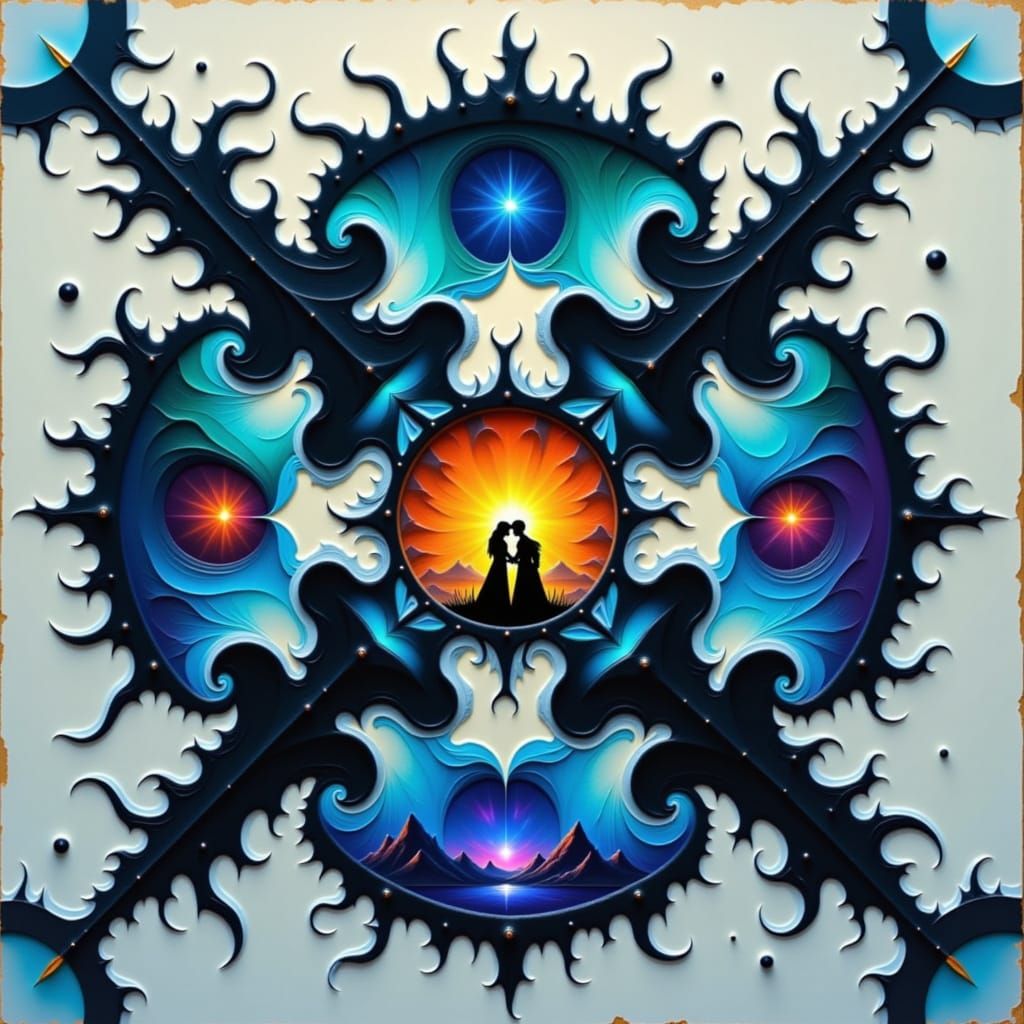 Couple Embracing Amidst Elemental Chaos