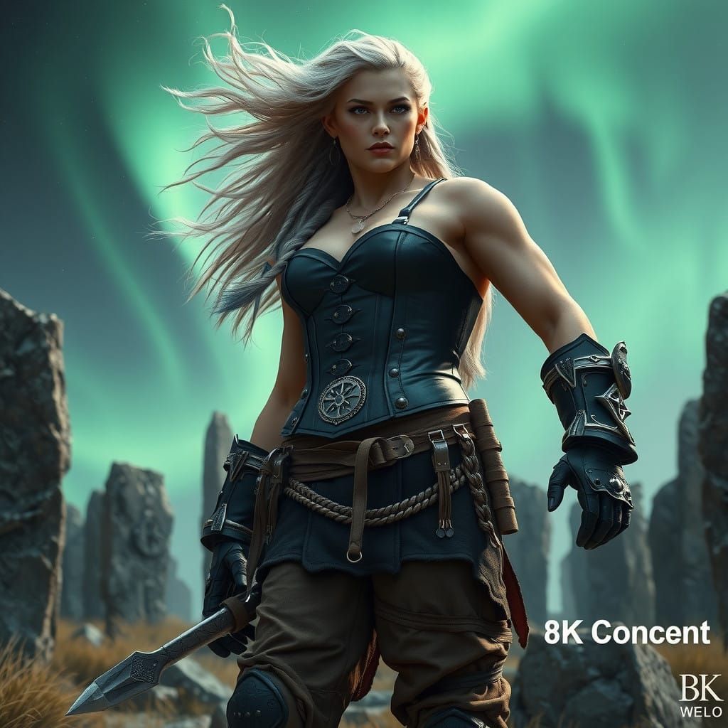 Athletic Female Viking Warrior in Regal Ceremonial Attire, R...