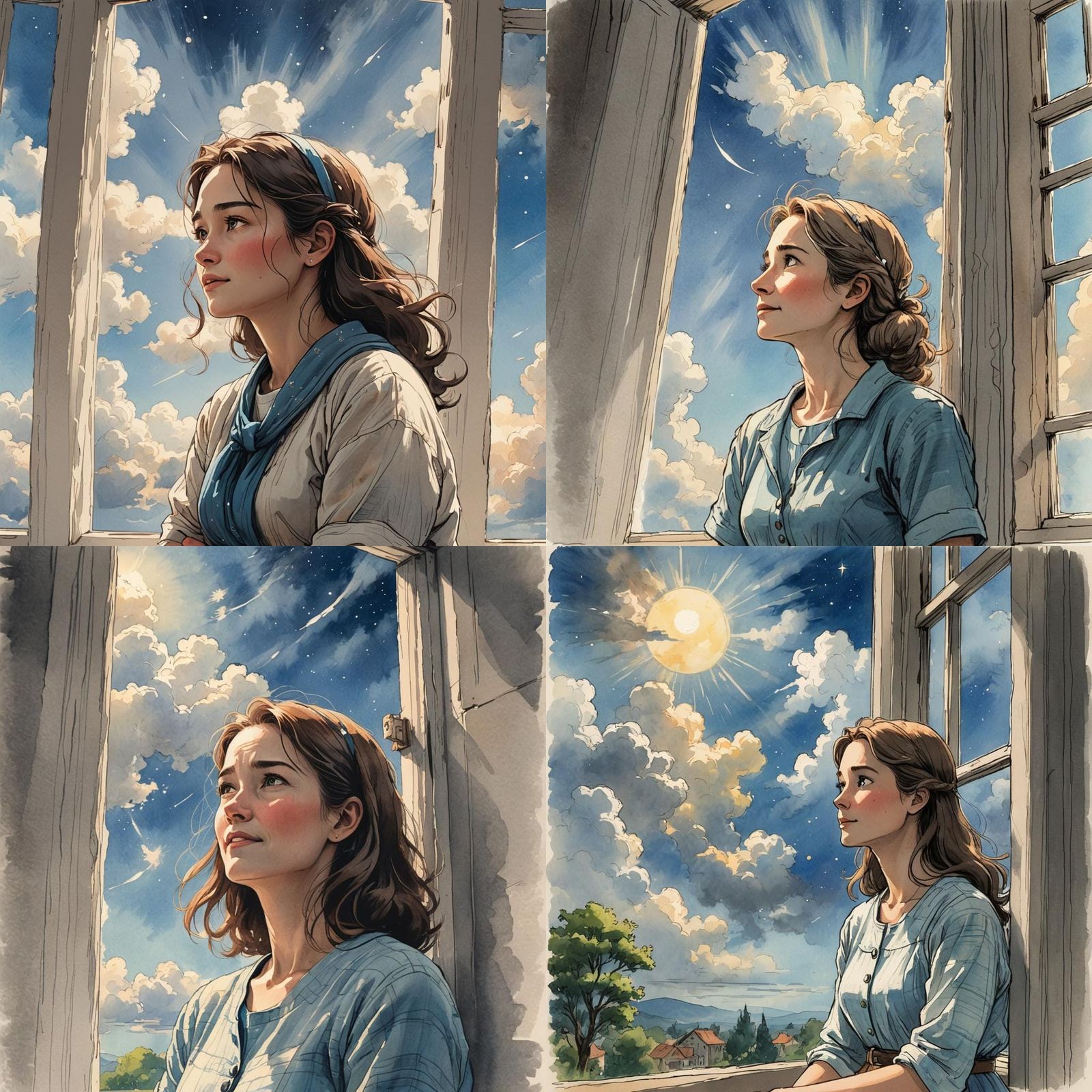 Joyful Woman Watching for Heaven, Fantasy Art