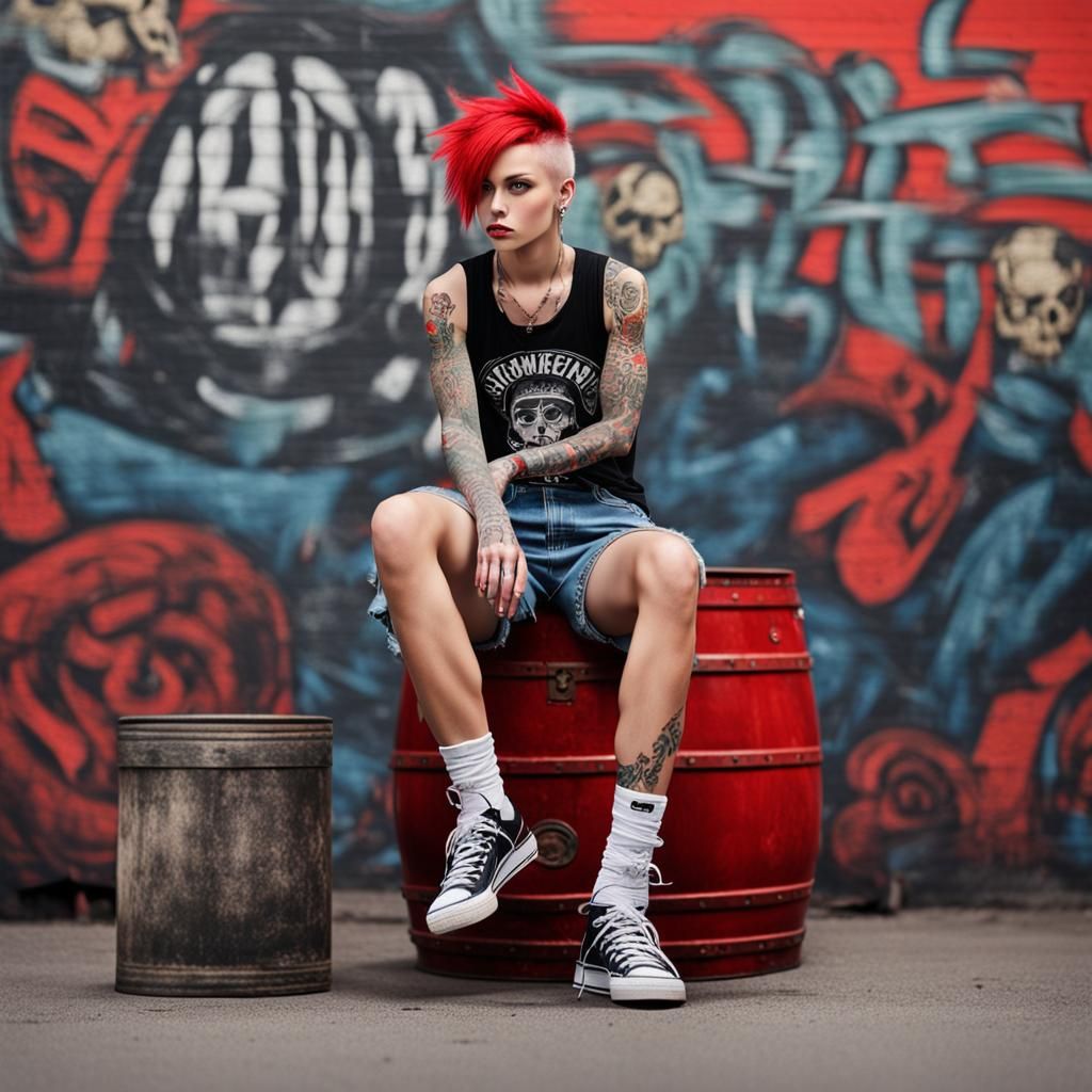 Punk Girl Seated on Barrel