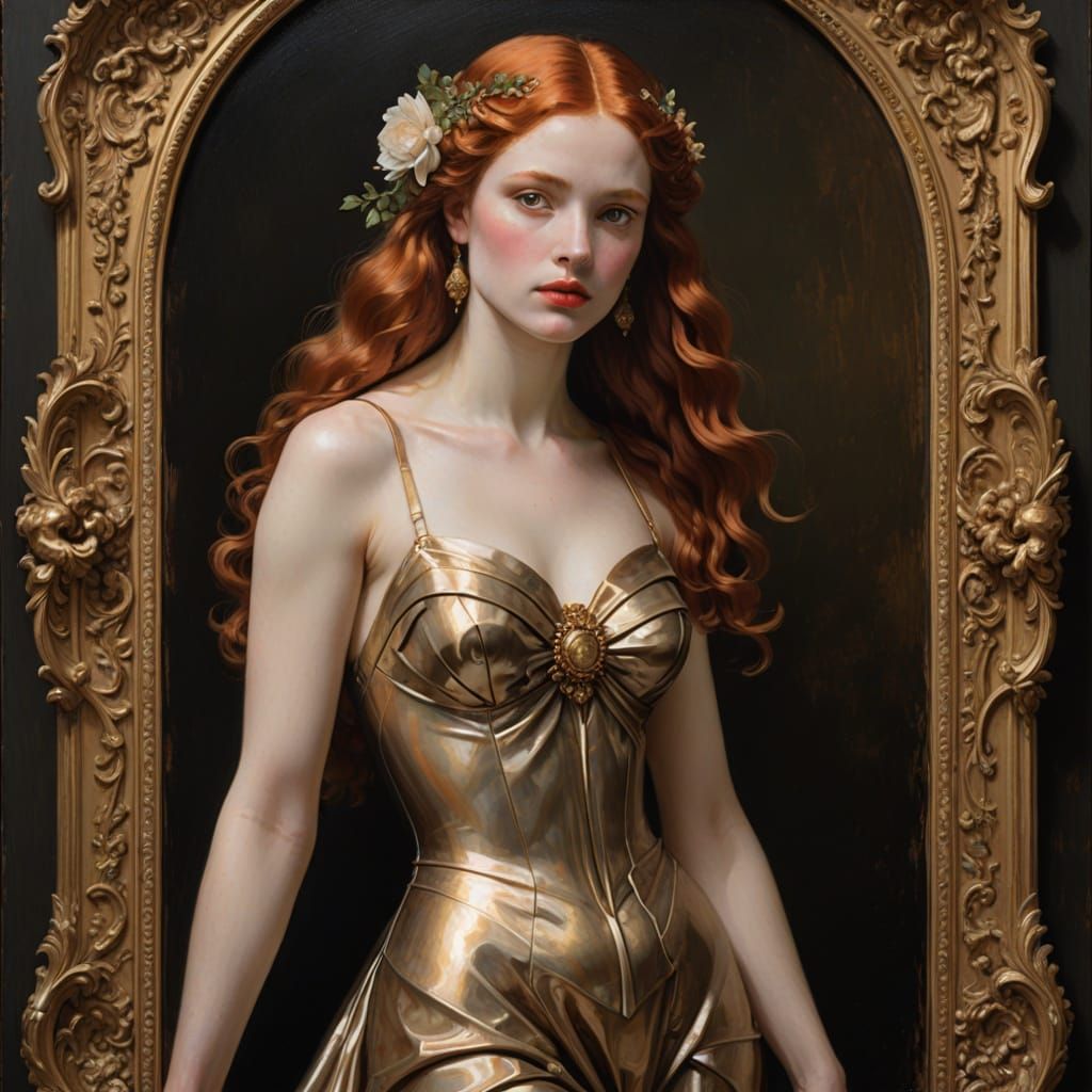 Redhead in Bronze Dress: A Bouguereau-Inspired Figure Study