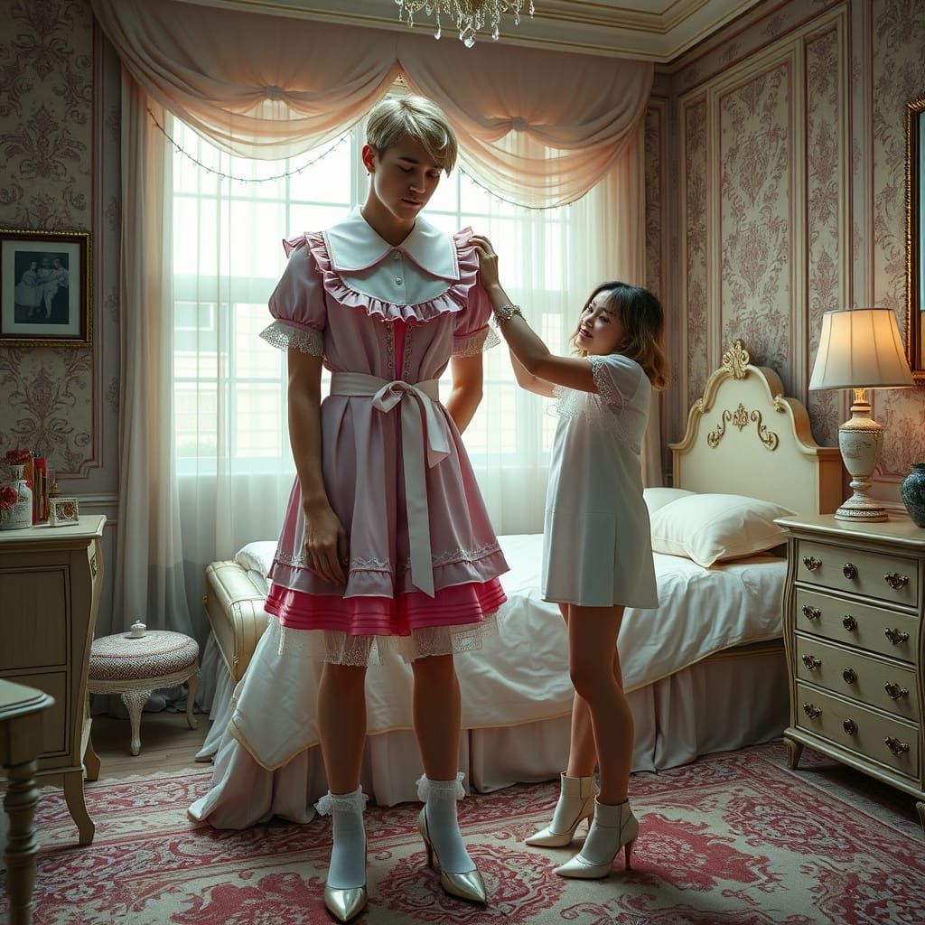 Elegant Man in Futuristic Frilly Dress