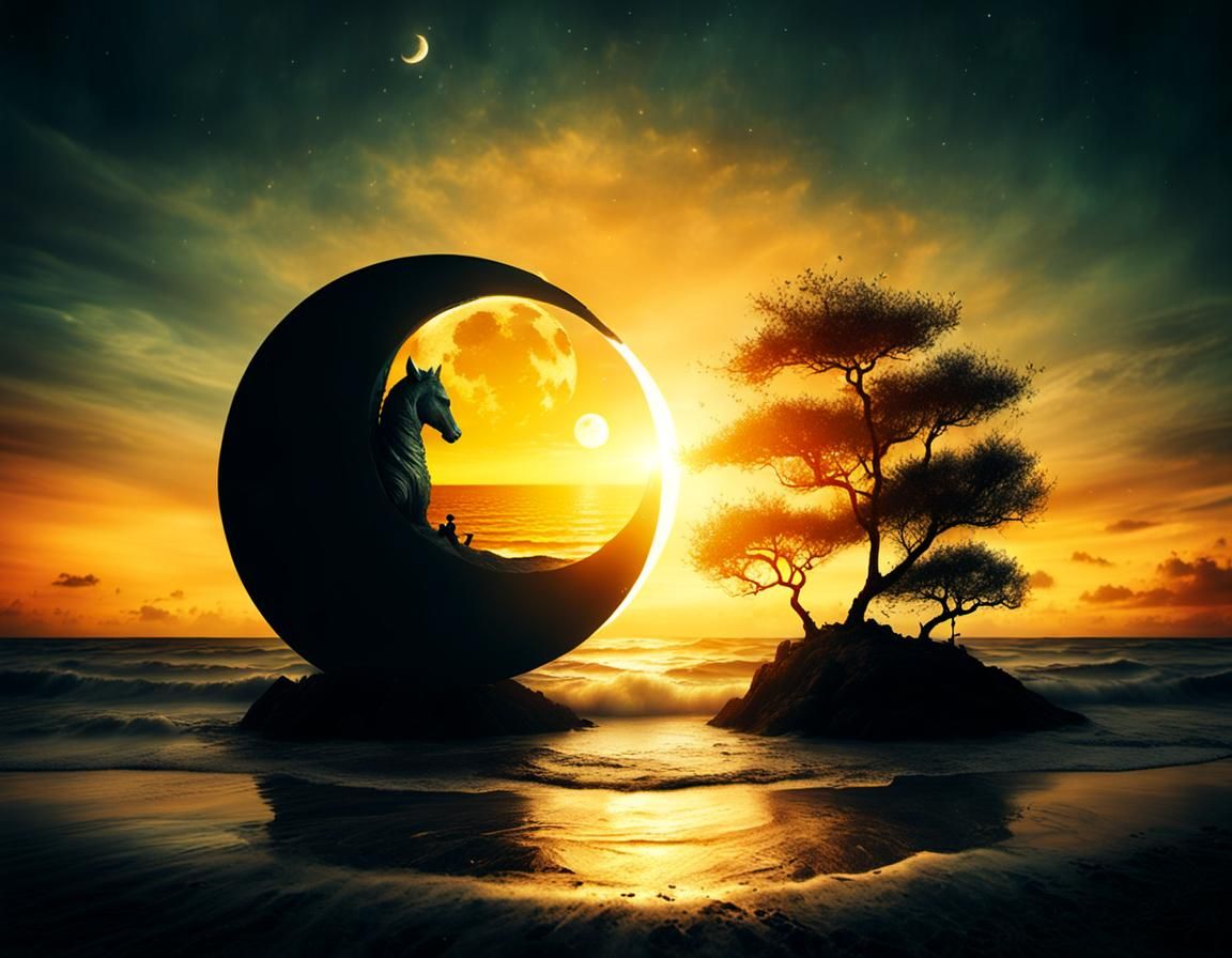 Surreal Yin Yang Sunset on Mystical Beach