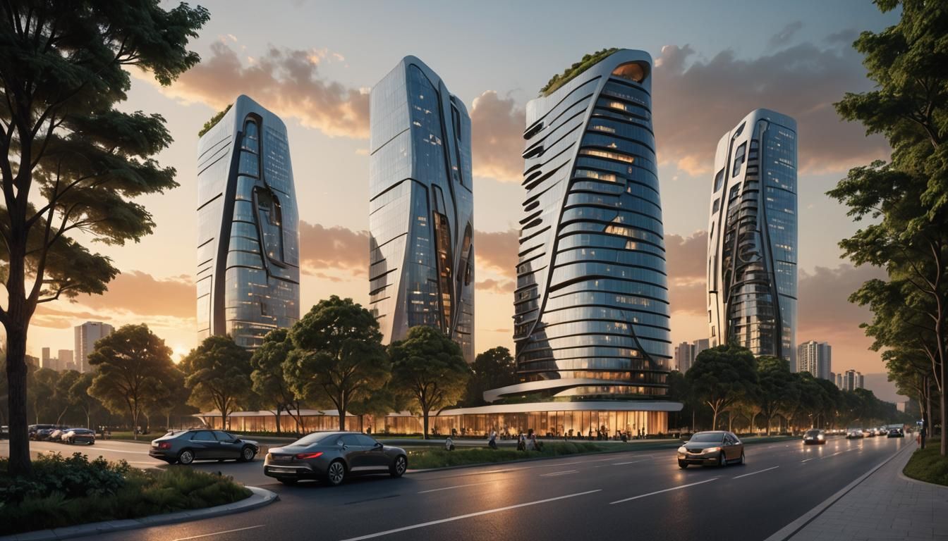 Architectural Rendering of Flowing High-Rise Condominiums