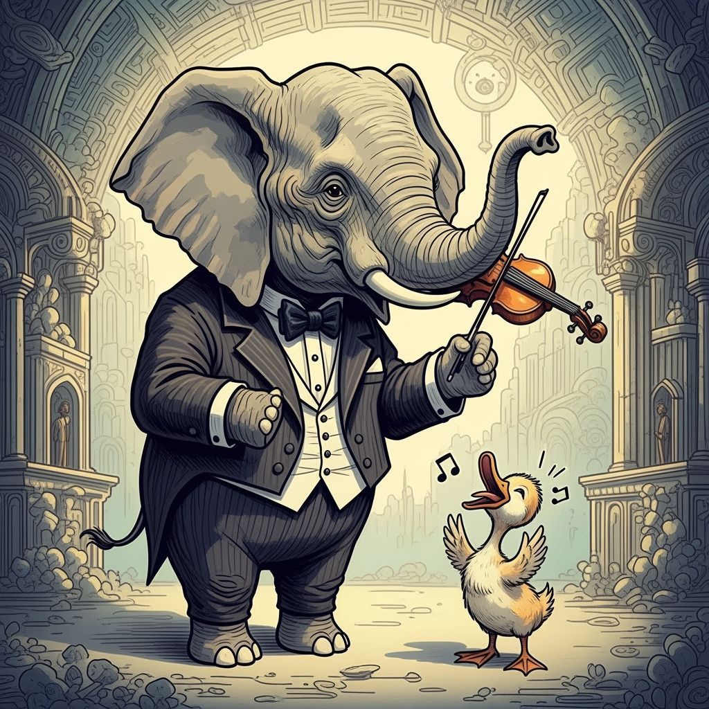 Pompous Elephant in Tuxedo Plays Tiny Violin