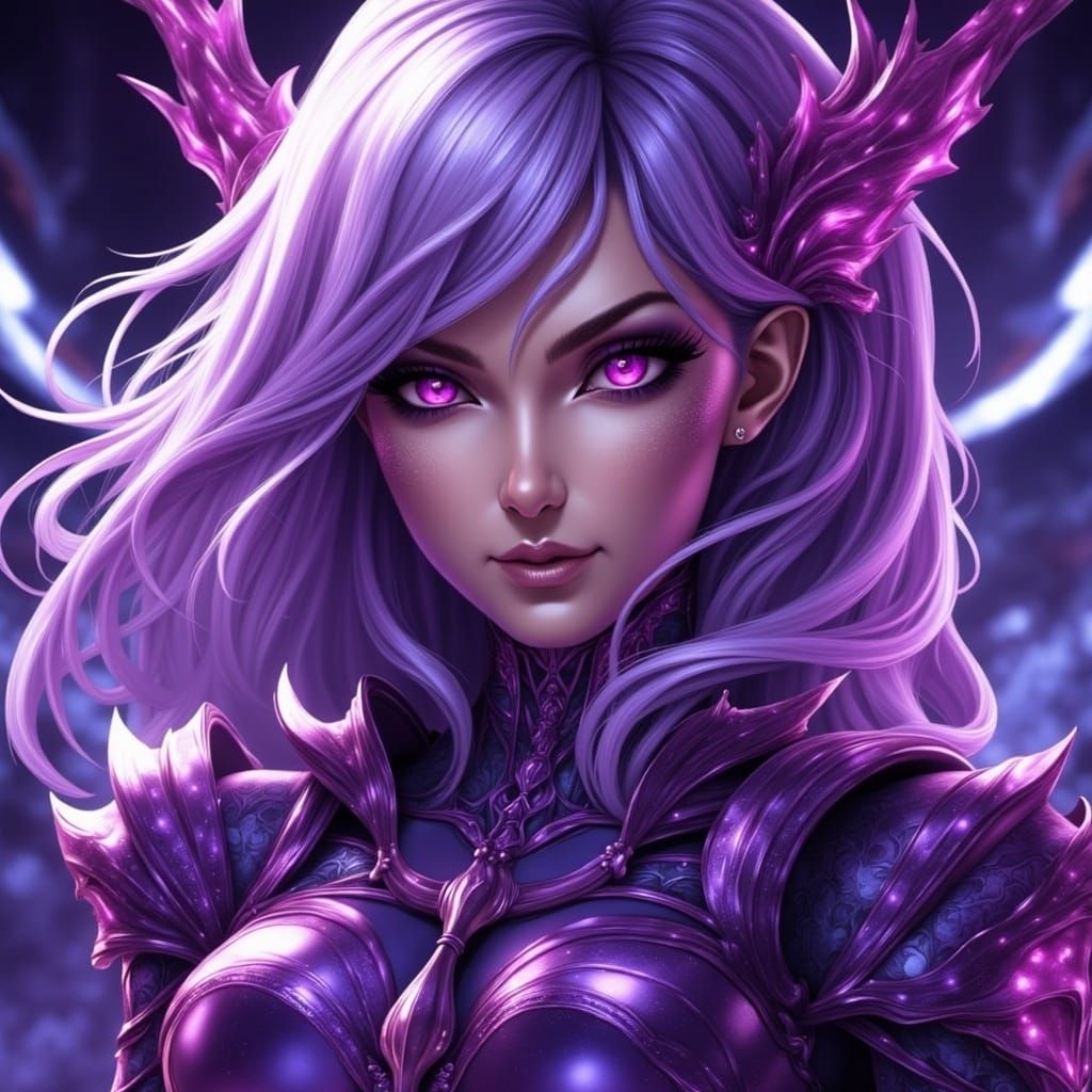 Alluring Metallic Figure in Electric Purple Hues