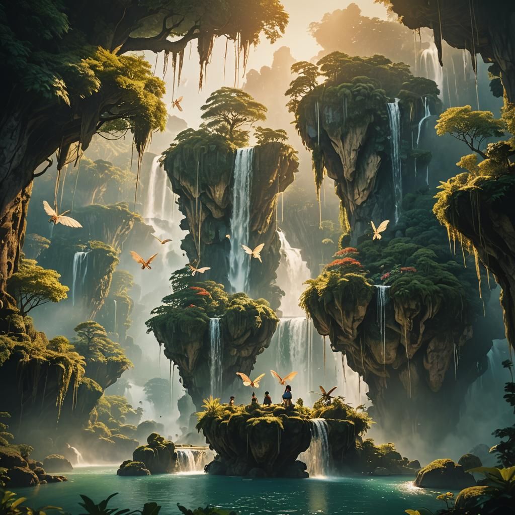 Ethereal Floating Islands in Golden Light