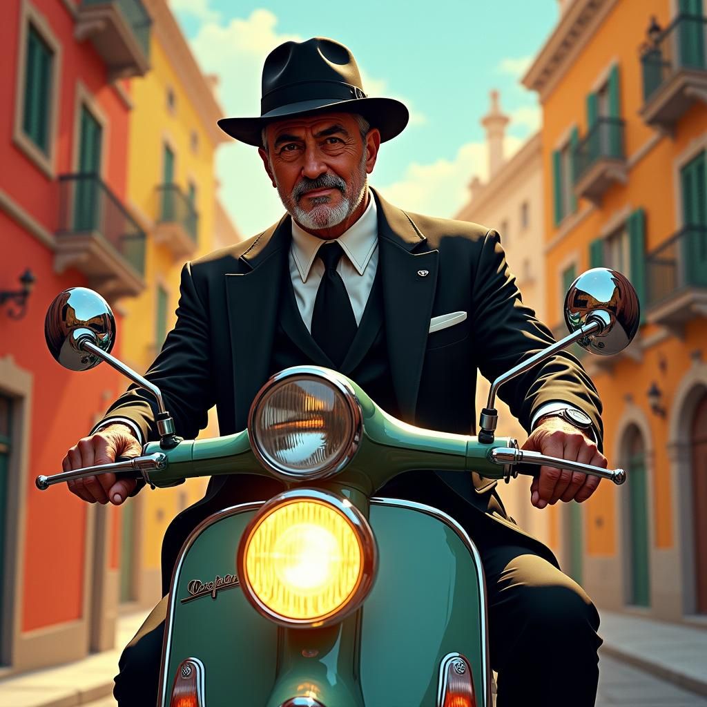 The Godfather on Vespa in Hyperrealistic Italian Art
