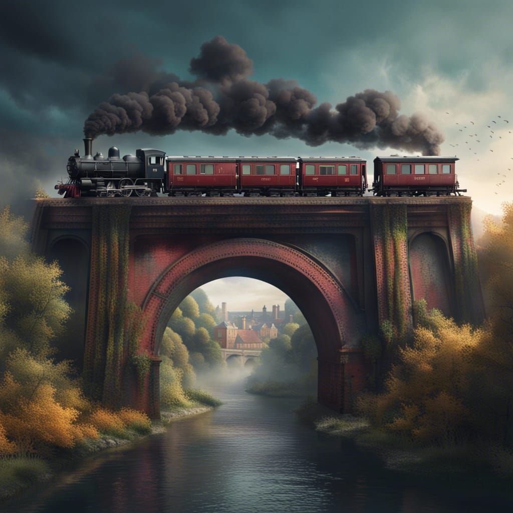 Railway Bridge in Banksy Style, Digital Matte Painting