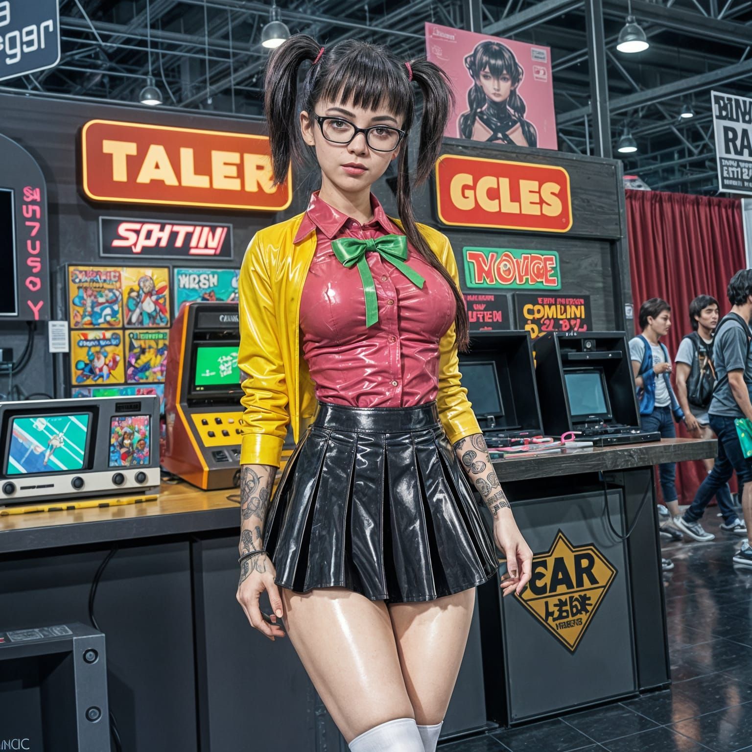 Anime Cosplay Girl in Shiny Latex at Sci-Fi Convention