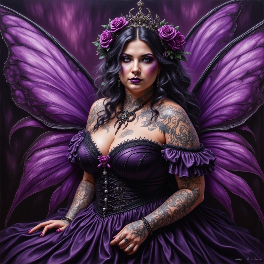 Baroque Goth Fairy Oil Painting with Tattoos