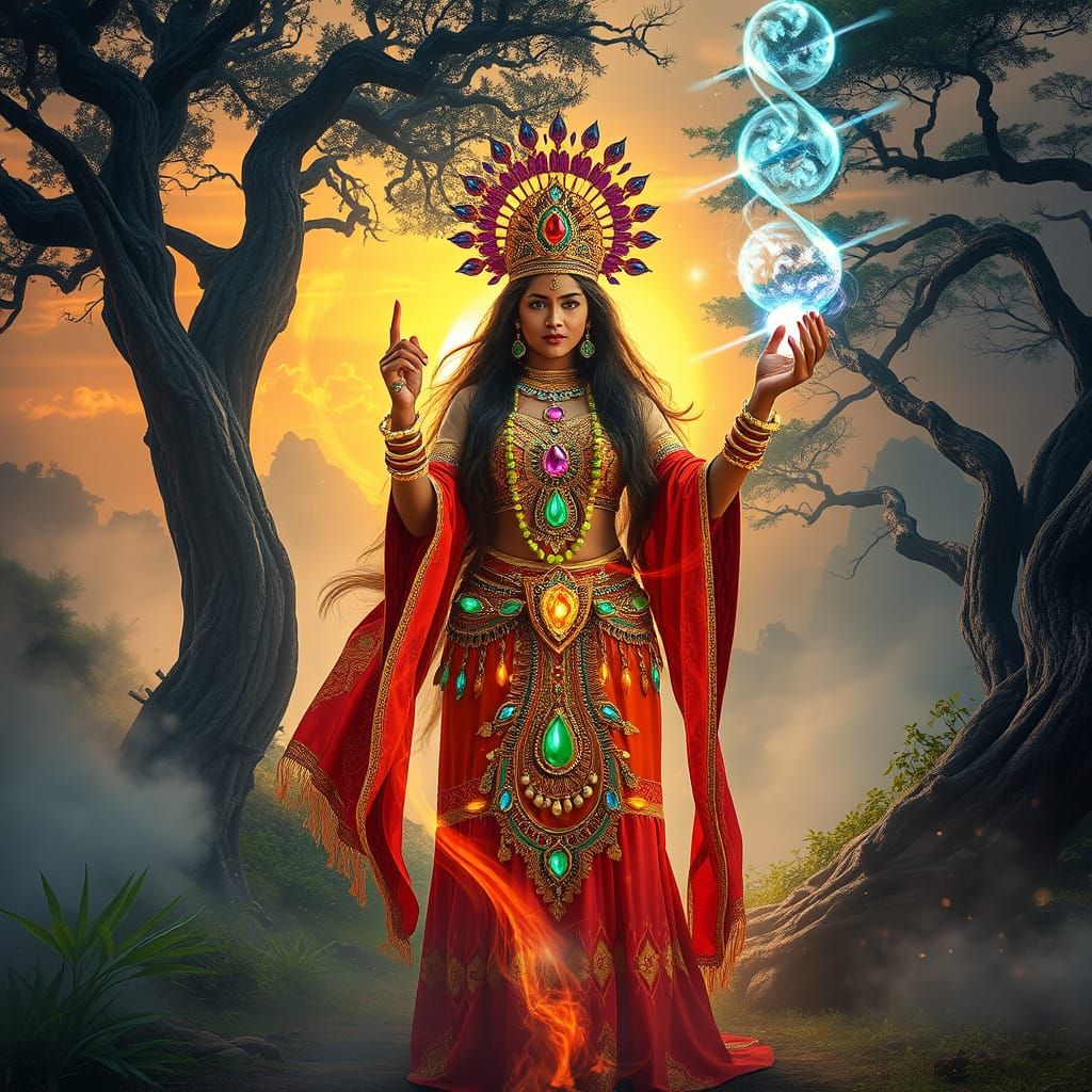 Mystical Indian Witch Unleashes Vibrant Magic Amidst Majesti...