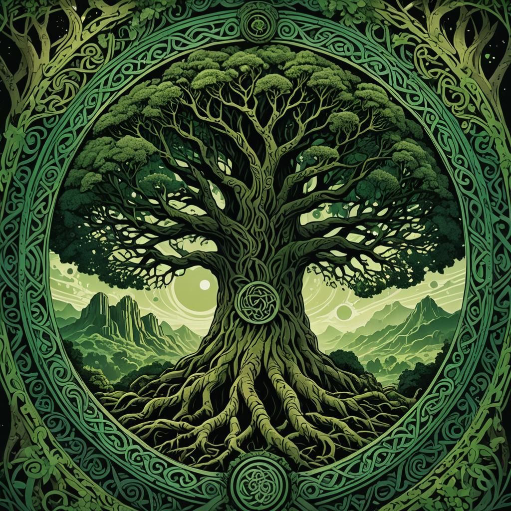 Yggdrasil World Tree Ink Illustration