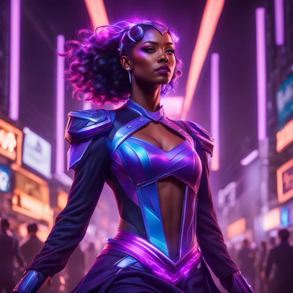 Radiant Woman Dancing in Purple Light