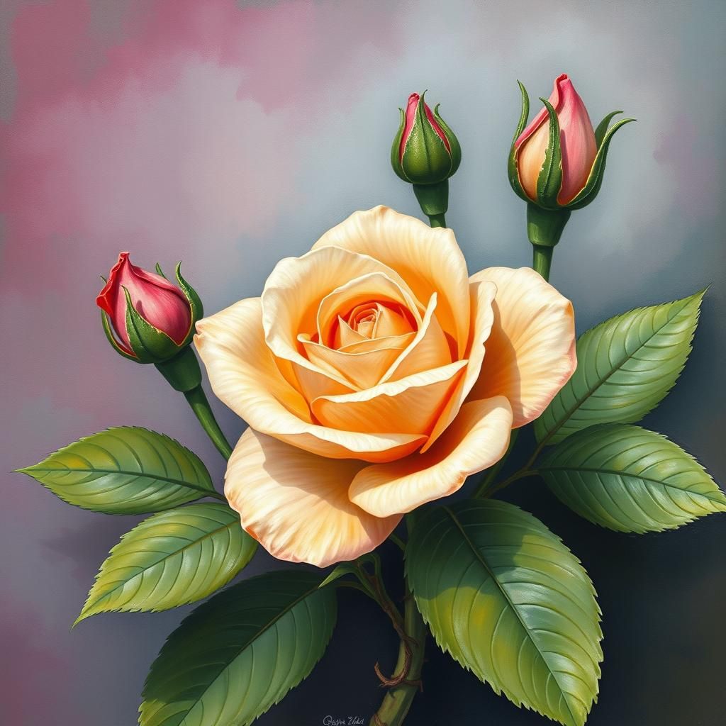 Detailed Gouache Painting of a Rose
