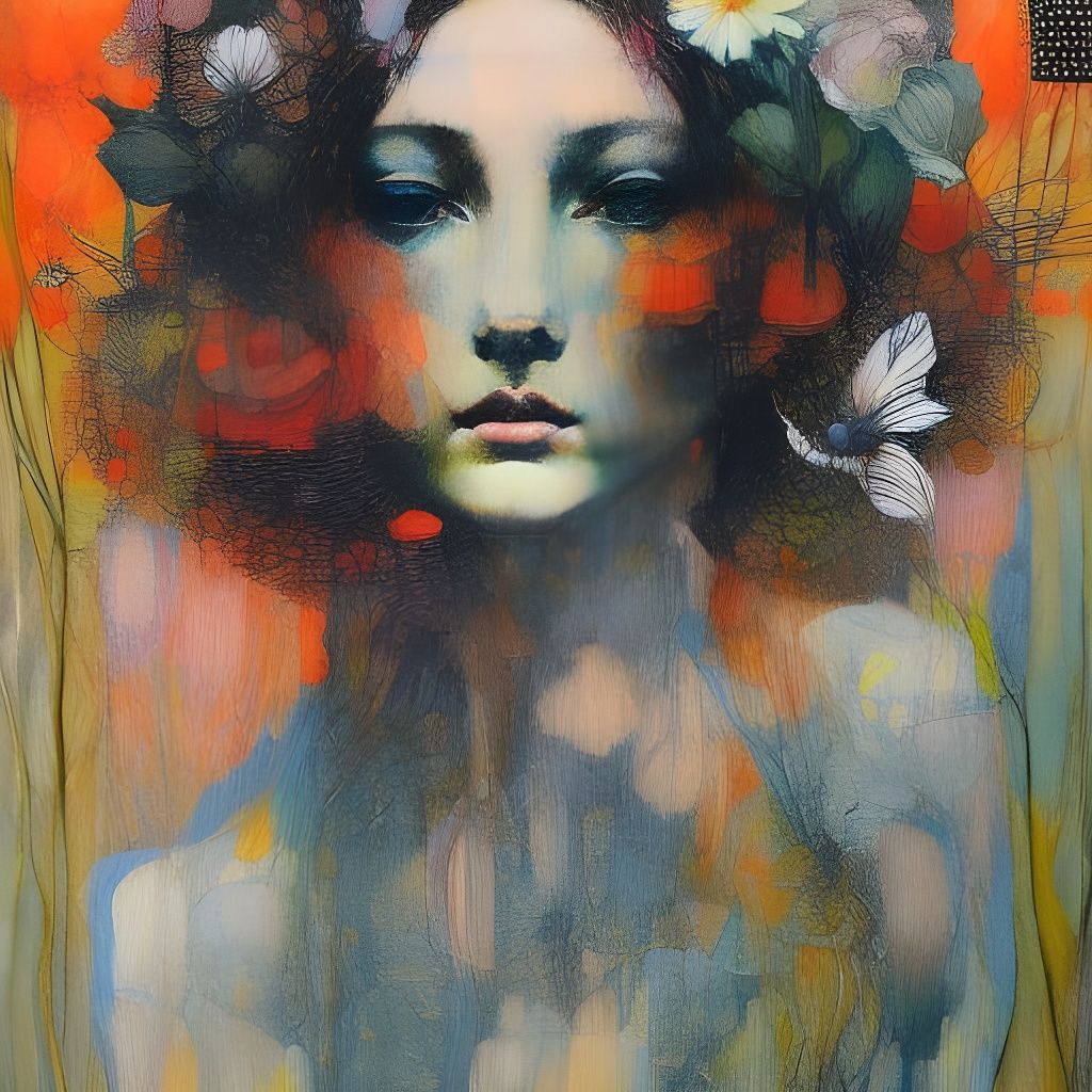 Girl with Flowers: Surreal Portrait