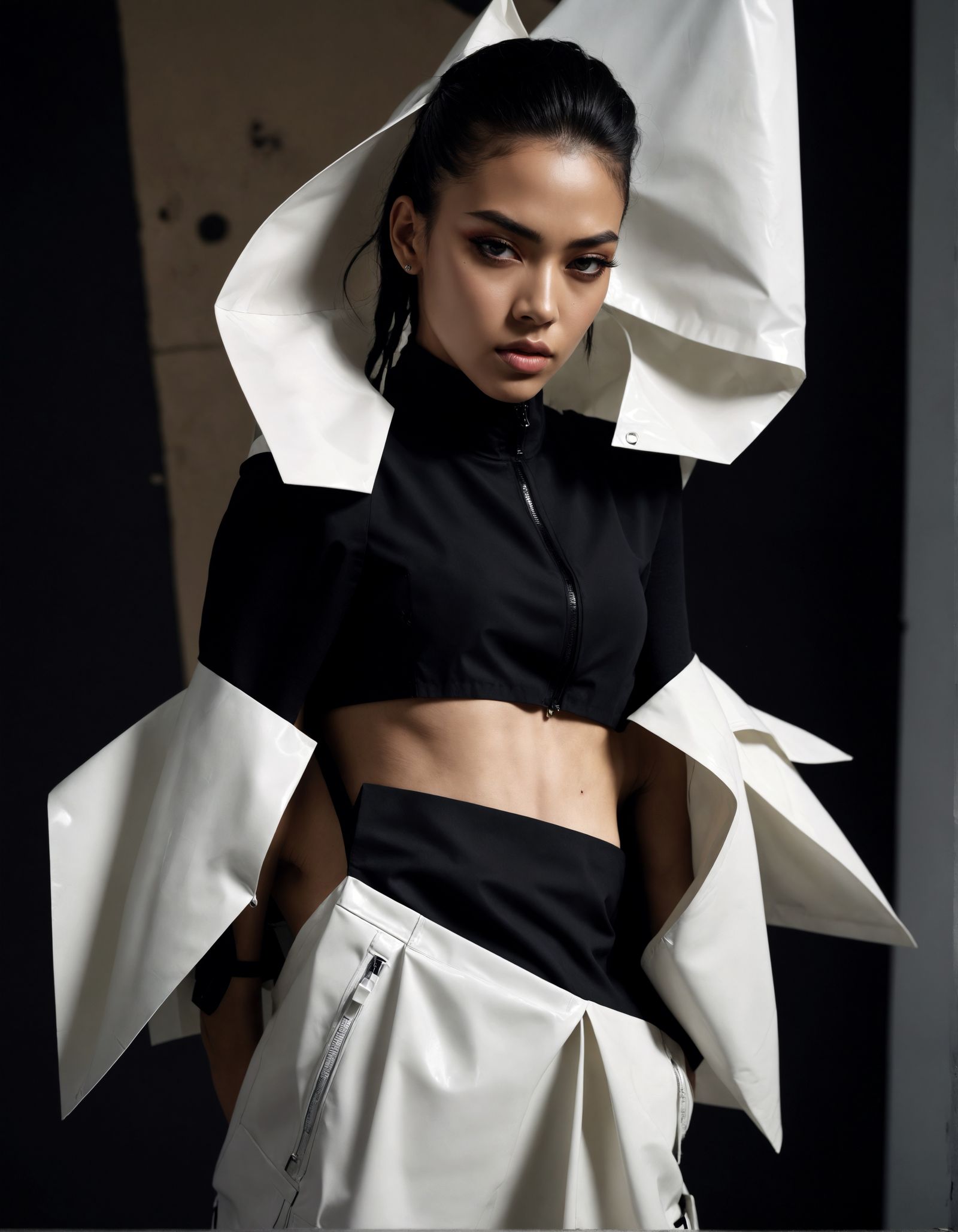 Avant-Garde Fashion Model in Moody Studio Lighting