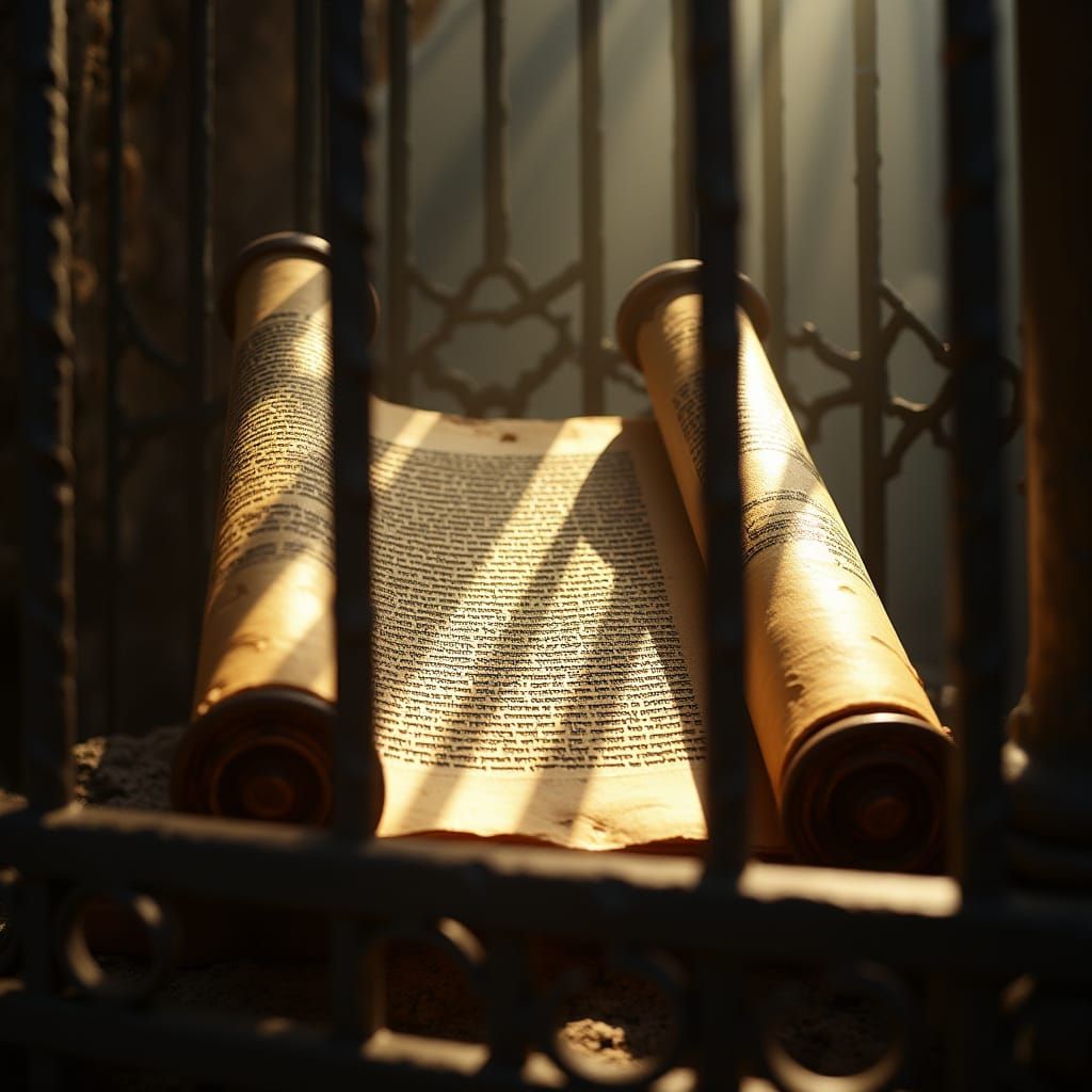 Torah Scroll Protected by Wrought-Iron Fence