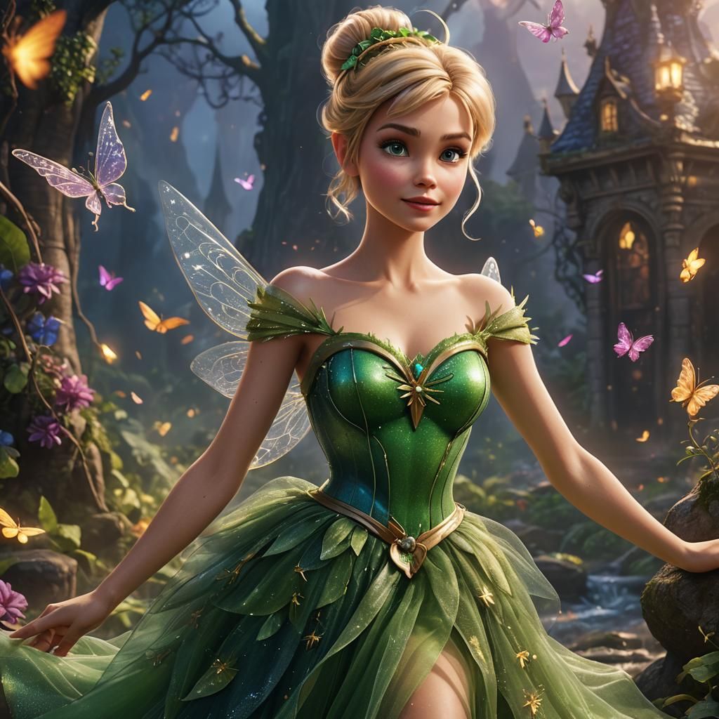 Tinker Bell in Tulle Dress: Detailed Fantasy Art