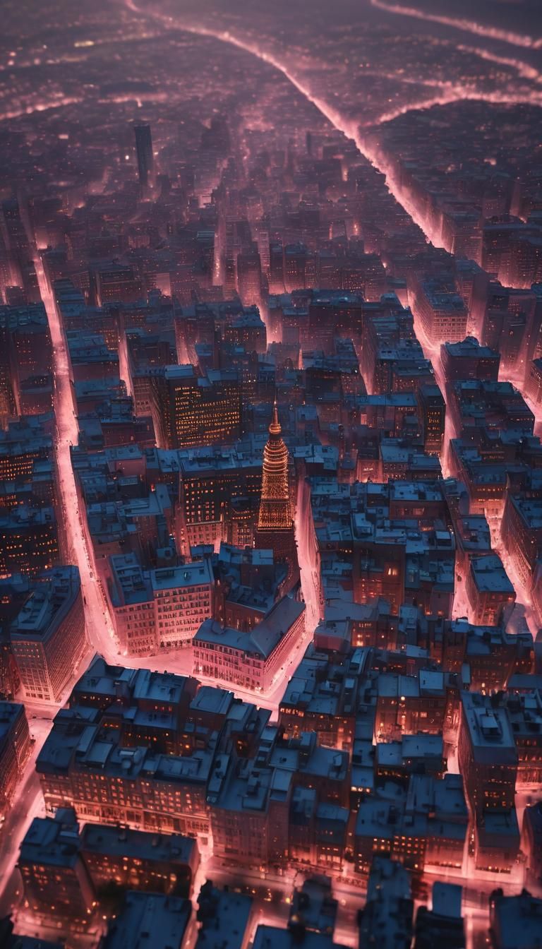 Cityscape in Rose Light with Pink Ribbons